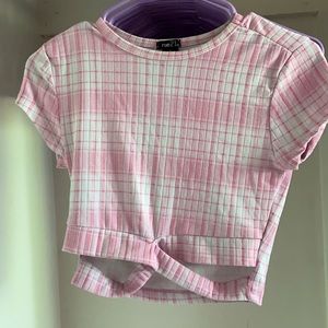 Pink and white crop top